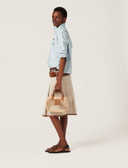 Miu Miu Woven Fabric Handbag With Leather Trim With Pouch With Dust Bag (609 Brown)