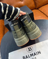 Balmain B court monogram high top sneaker green black