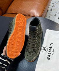 Balmain B court monogram high top sneaker green black