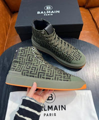 Balmain B court monogram high top sneaker green black