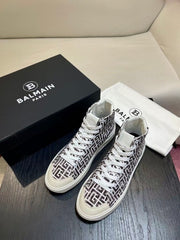 Balmain B court monogram high top sneaker white black
