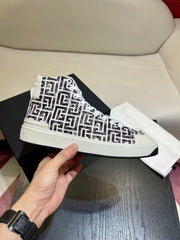 Balmain B court monogram high top sneaker white black