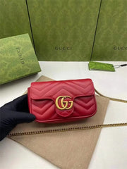 Gucci GG Marmont Mini Matelasse Shoulder Bag With OG Box & Dust Bag (Red 910)