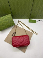 Gucci GG Marmont Mini Matelasse Shoulder Bag With OG Box & Dust Bag (Red 910)