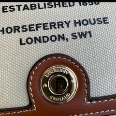 Burberry Horseferry Canvas Leather Shoulder Bag Beige Brown With OG Box & Dust Bag 1208 White Canvas