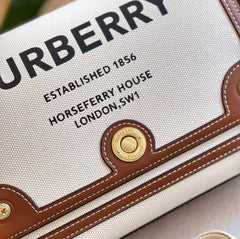 Burberry Horseferry Canvas Leather Shoulder Bag Beige Brown With OG Box & Dust Bag 1208 White Canvas