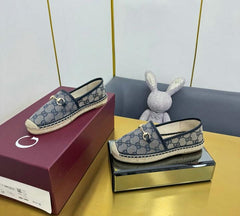 Gucci GG Monogram Canvas Leather Espadrilles Blue With OG Box & Carry Bag 888-100 Blue