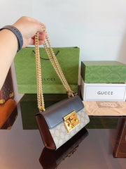 Gucci GG Supreme Monogram Small Padlock Shoulder Bag Black Mystic With OG Box & Dust Bag (409487 Black)