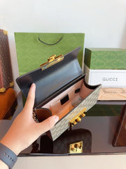 Gucci GG Supreme Monogram Small Padlock Shoulder Bag Black Mystic With OG Box & Dust Bag (409487 Black)