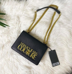 Versace Jeans Couture Saffiano Lock Crossbody Bag With OG Gift Box & Dust Bag (Black - VA029)