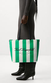 Karl Lagerfeld Hotel Beach Stripe Tote With Dust Bag Green Beige