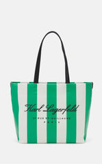 Karl Lagerfeld Hotel Beach Stripe Tote With Dust Bag Green Beige