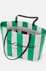 Karl Lagerfeld Hotel Beach Stripe Tote With Dust Bag Green Beige