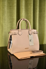 Burberry Medium Banner Handbag With Dust Bag & Shoulder Strap (Apricot-983)