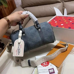 Louis Vuitton Lv Monogram Washed Denim High Quality Mini Duffle Bag With Double Box Packing M22762 Denim