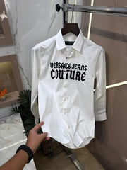 VERSACE IMPORTED FRONT VELVET LETTER EMBOSSED VERY PREMIUM PARTY WEAR SHIRT