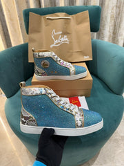 christian Louboutin Premium Spikes Sneakers Blue Silver