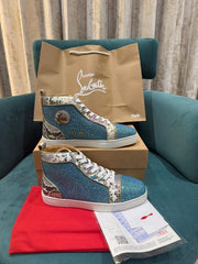 christian Louboutin Premium Spikes Sneakers Blue Silver