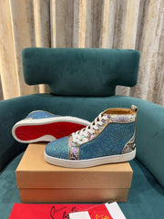 christian Louboutin Premium Spikes Sneakers Blue Silver