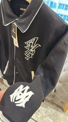 AMIRI LOGO PATCHED PREMIUM BLACK VARSITY JACKET