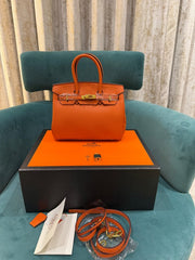 Hermes Orange Togo Leather Rose Gold Hardware Birkin Bag With Dust Bag & OG Box (BK25 Orange)
