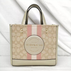 Coach Dempsey Tote 22 In Signature Jacquard With Stripe And Coach Patch With OG Box & Dust Bag ( Pink - 5638)