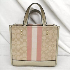 Coach Dempsey Tote 22 In Signature Jacquard With Stripe And Coach Patch With OG Box & Dust Bag ( Pink - 5638)