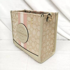 Coach Dempsey Tote 22 In Signature Jacquard With Stripe And Coach Patch With OG Box & Dust Bag ( Pink - 5638)