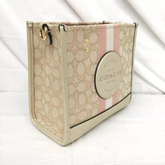 Coach Dempsey Tote 22 In Signature Jacquard With Stripe And Coach Patch With OG Box & Dust Bag ( Pink - 5638)