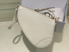 Christian Dior CD Saddle Rodeo Bag Pouch With OG Box & Dust Bag (379 White)