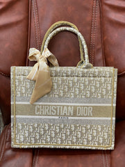 Christian Dior Book Tote Oblique Embroidery With OG Box & Dust Bag & Scarf (Gold M929 41Cm)