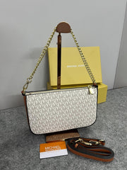 Michael Kors Jet Set Chain Pouchette Bag With OG Box & Dust Bag (Beige Brown 22318)