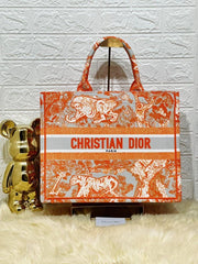 Christian Dior Book Tote With OG Box & Dust Bag & Scarf (Orange Tiger M929)