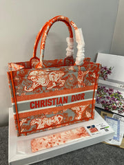 Christian Dior Book Tote With OG Box & Dust Bag & Scarf (Orange Tiger M929)