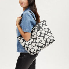 Coach Signature City Limited Edition Premium Tote Bag With OG Magnetic Box & Dust Bag (Black White-874)