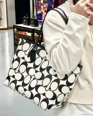 Coach Signature City Limited Edition Premium Tote Bag With OG Magnetic Box & Dust Bag (Black White-874)