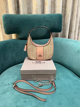 Coach Carmen Mini Crossbody In Signature Jacquard Light Apricot Cloth With Pink With OG Box & Dust Bag (2750)