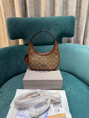Coach Carmen Mini Crossbody In Signature Jacquard Dark Apricot With Caramel With OG Box & Dust Bag (2750)