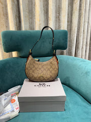 Coach Carmen Mini Crossbody In Signature Jacquard Dark Apricot With Orange OG Box & Dust Bag (2750)