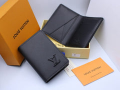 Louis Vuitton Lv Black Leather Card Case Wallet M69979 Black Hardware