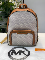 Michael Kors Double Zipper Backpack With Dust Bag (22M07-Beige Brown)