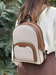 Michael Kors Double Zipper Backpack With Dust Bag (22M07-Beige Brown)