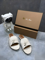 Loro Piana Summer Charms Grey suede Flat Slides For Her With OG Box Grey