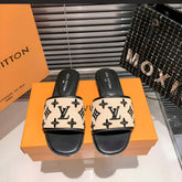 Louis Vuitton Lv Brown Canvas Flat Mule For Her Wid OG Box Carry Bag Brown Canvas