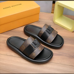 LOUIS VUITTON LV LOGO SLIDE BLACK BROWN