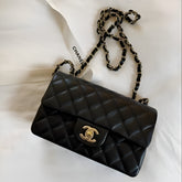 Chanel Classic Flap Black Medium Lambskin With OG Box & Dust Bag 1119 Black Gold