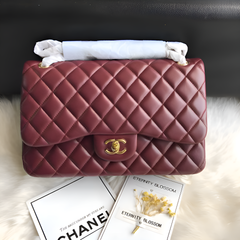 Chanel Classic Flap Burgundy Red Medium Lambskin With OG Box & Dust Bag 1119 Burgundy Red Gold