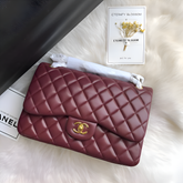 Chanel Classic Flap Burgundy Red Medium Lambskin With OG Box & Dust Bag 1119 Burgundy Red Gold