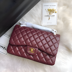 Chanel Classic Flap Burgundy Red Medium Lambskin With OG Box & Dust Bag 1119 Burgundy Red Gold