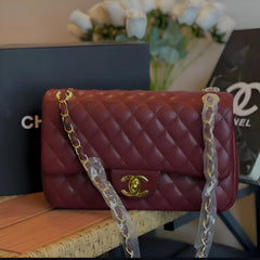 Chanel Classic Flap Burgundy Red Medium Lambskin With OG Box & Dust Bag 1119 Burgundy Red Gold